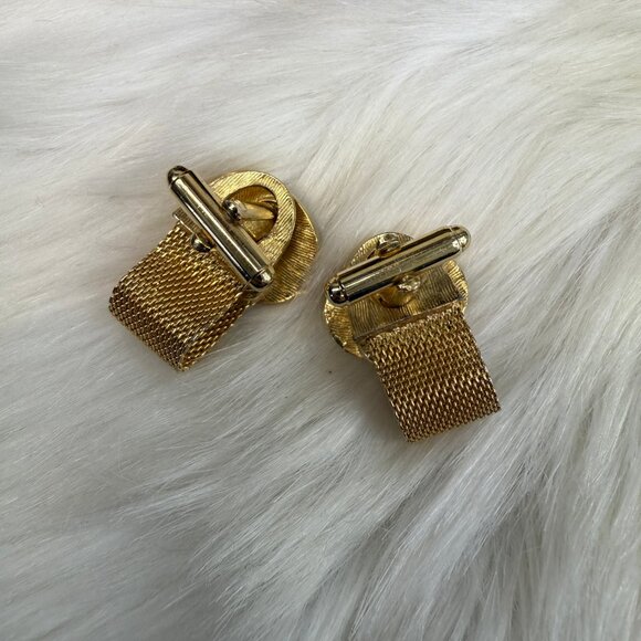 Vintage Men's Cuff Links Black Oval Mesh Wrap Around MCM Formal - Picture 6 of 8